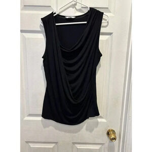 Vintage Three Dots Viscose Black Drape Front Blouse Top Size Large Made In USA